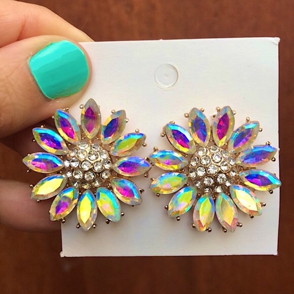 Jewelry - Aurora Borealis Sunflower Crystal Earrings